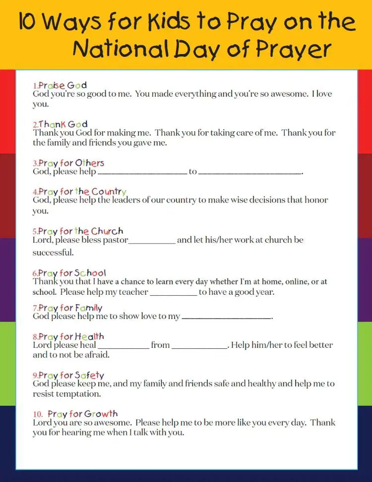 Sample guide for kids to practice on National Prayer Day