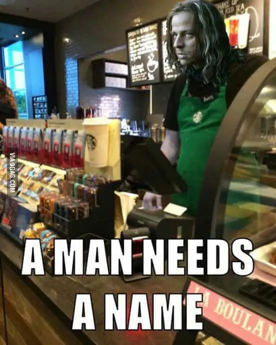 An image showing a Starbucks employee as Faceless Men from Game of Thrones